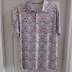 Men's Golf Polo in White with Blue & Pink Abstract Print, L